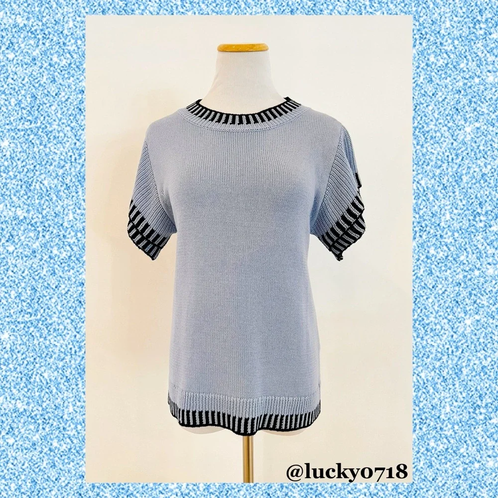 Saodimallsu EUC Ruffle Short Flutter Sleeve Knit Sweater Top in Blue Sz S - Picture 4 of 8